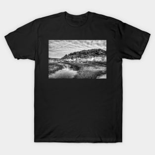 Fishguard Lower Town Harbour, Black And White T-Shirt